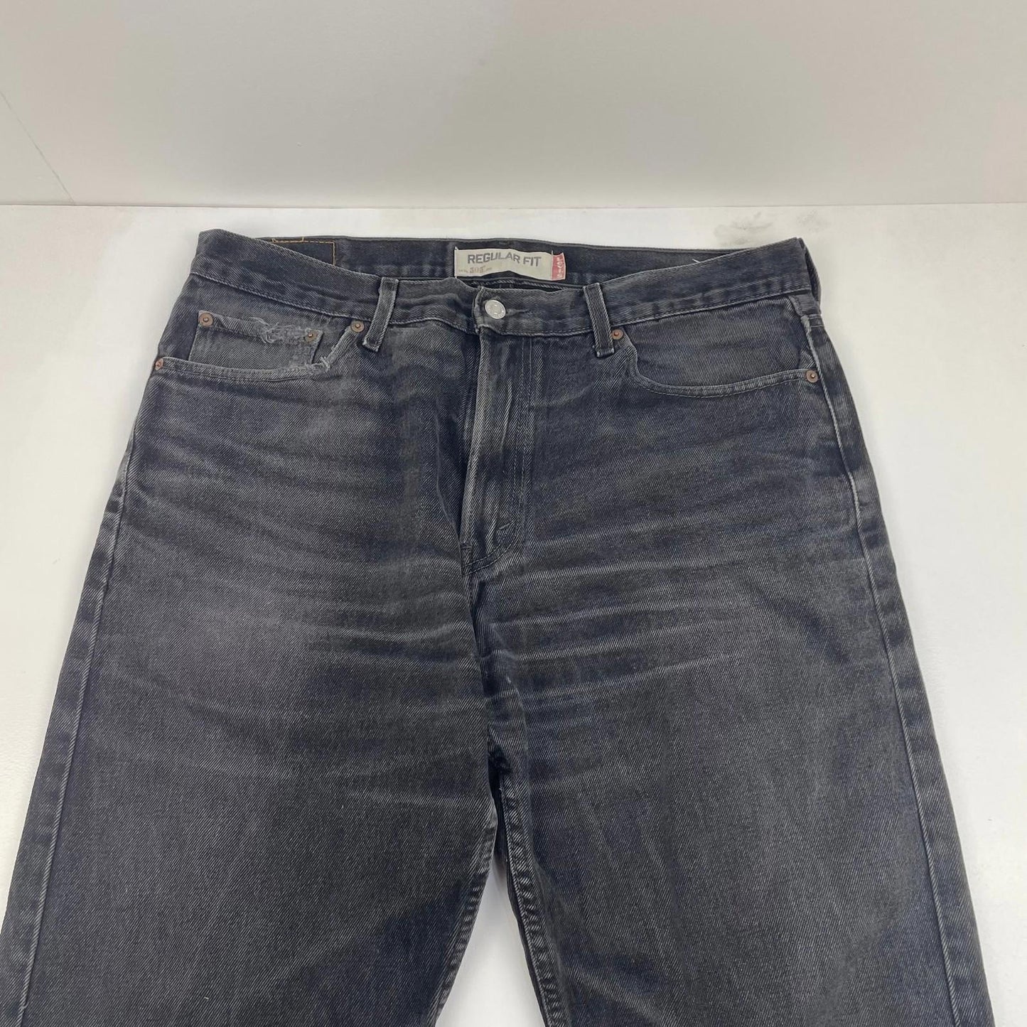 LEVI'S 505 Regular Fit Jeans Distressed Black Cotton Mens W36 L32