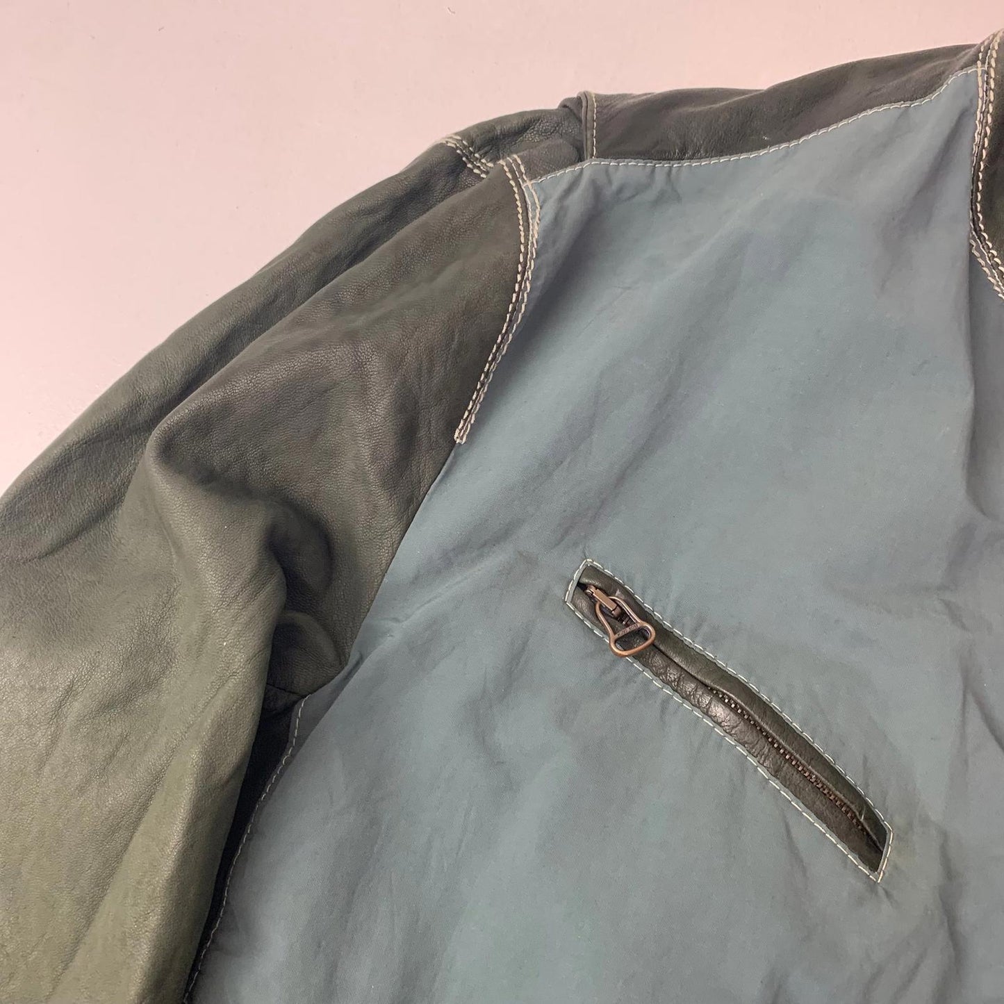 Hugo Boss Josbert-X Biker Leather Jacket Zip Green Mens Size L