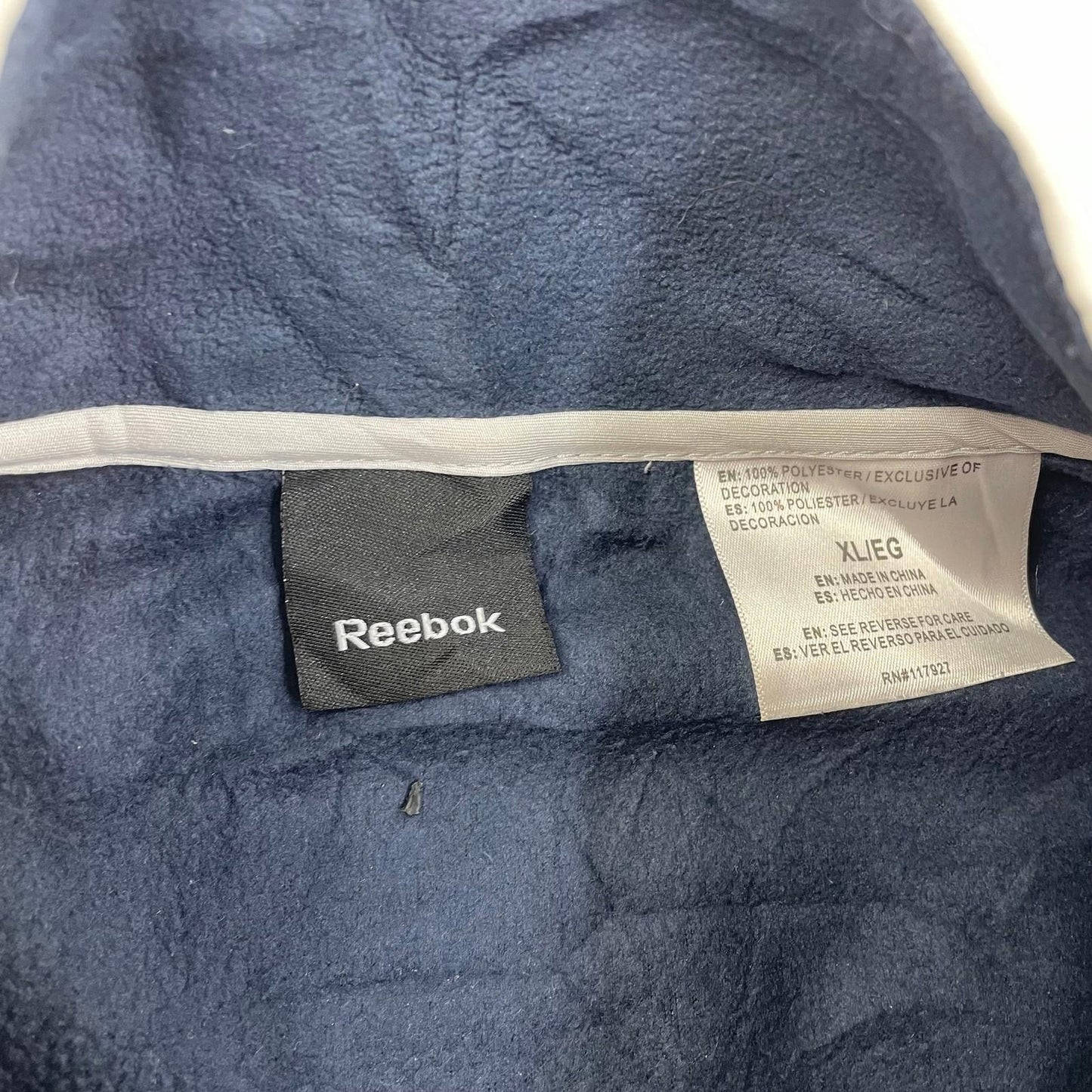 REEBOK Fleece Jacket Full Zip Colourblock Blue Grey Mens XL