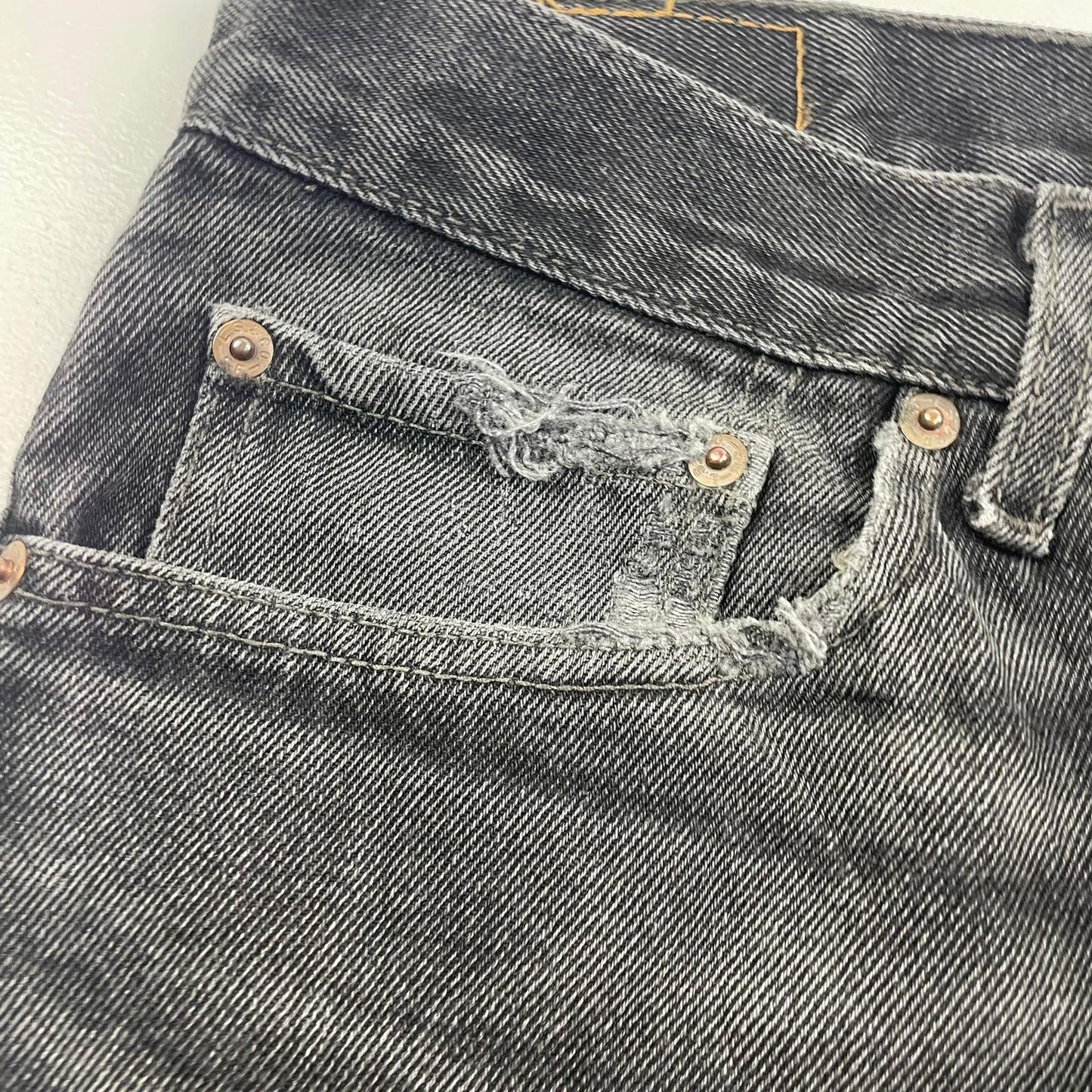 LEVI'S 505 Regular Fit Jeans Distressed Black Cotton Mens W36 L32