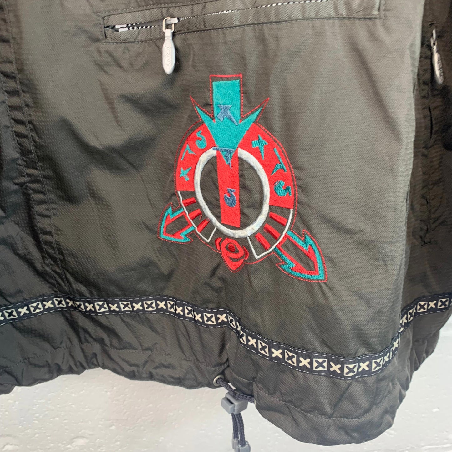 Men’s Vintage 80’s 1/4 Zip Padded Jacket / Grey / Aztec / Oversized XL