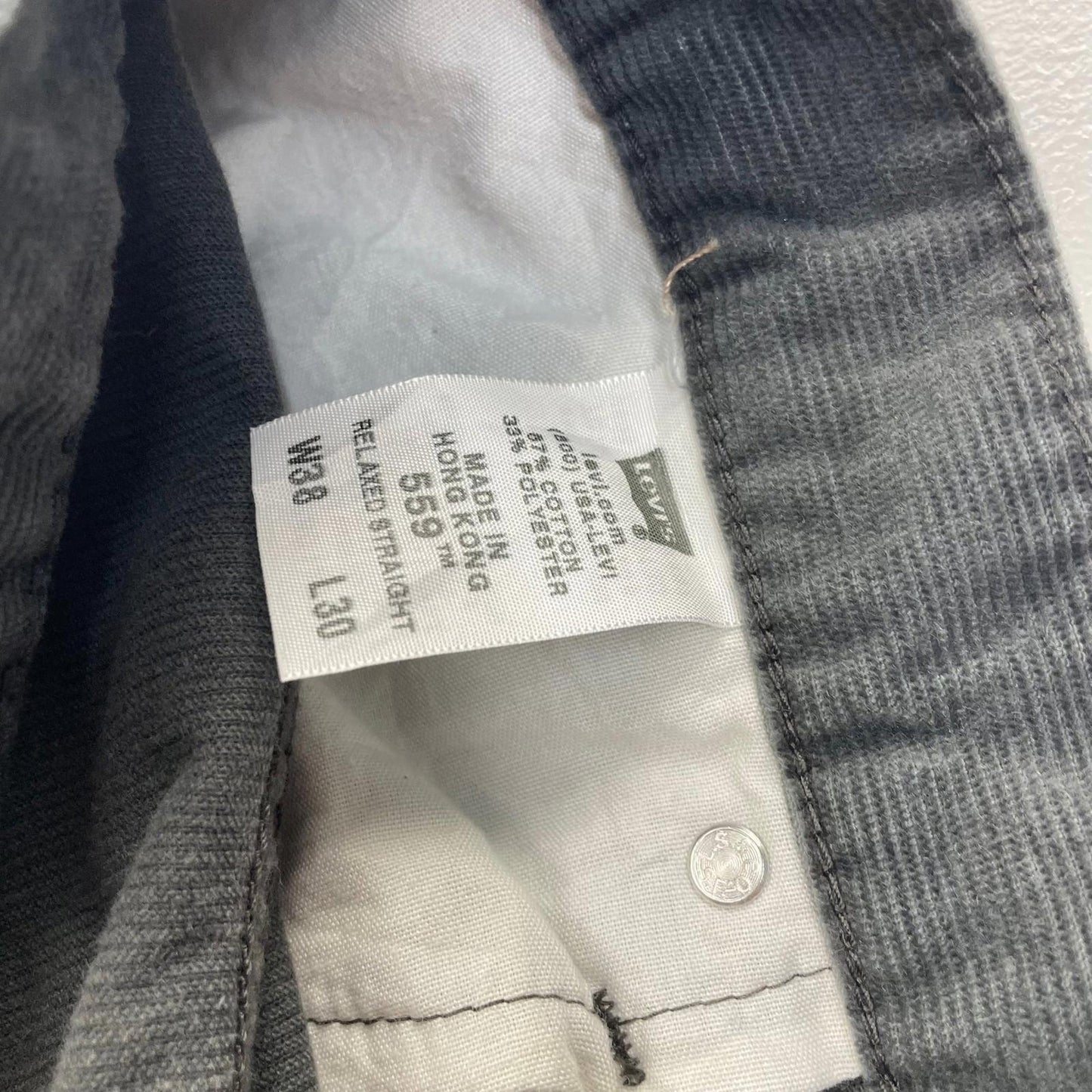 Levi's 559 Relaxed Straight Trousers Corduroy Grey Mens W38 L30