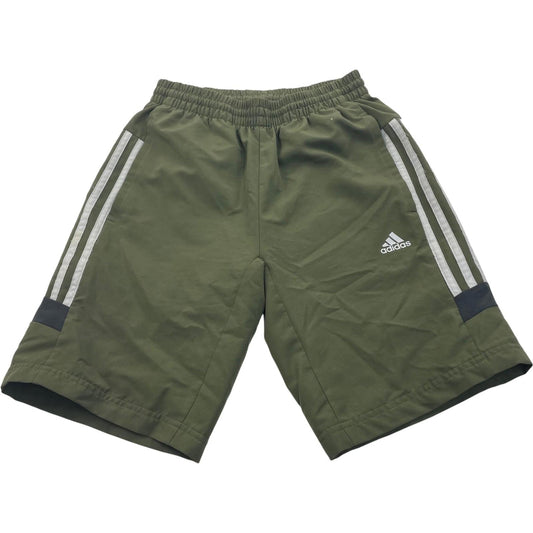 Adidas Boys Activewear Shorts Olive Green Striped UK 11-12Y