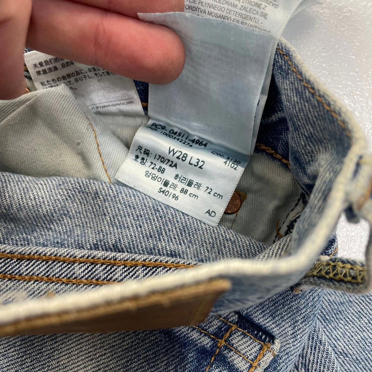 Levi's 511 Jeans Straight Leg Vintage 90s Distressed Blue Mens W28 L32