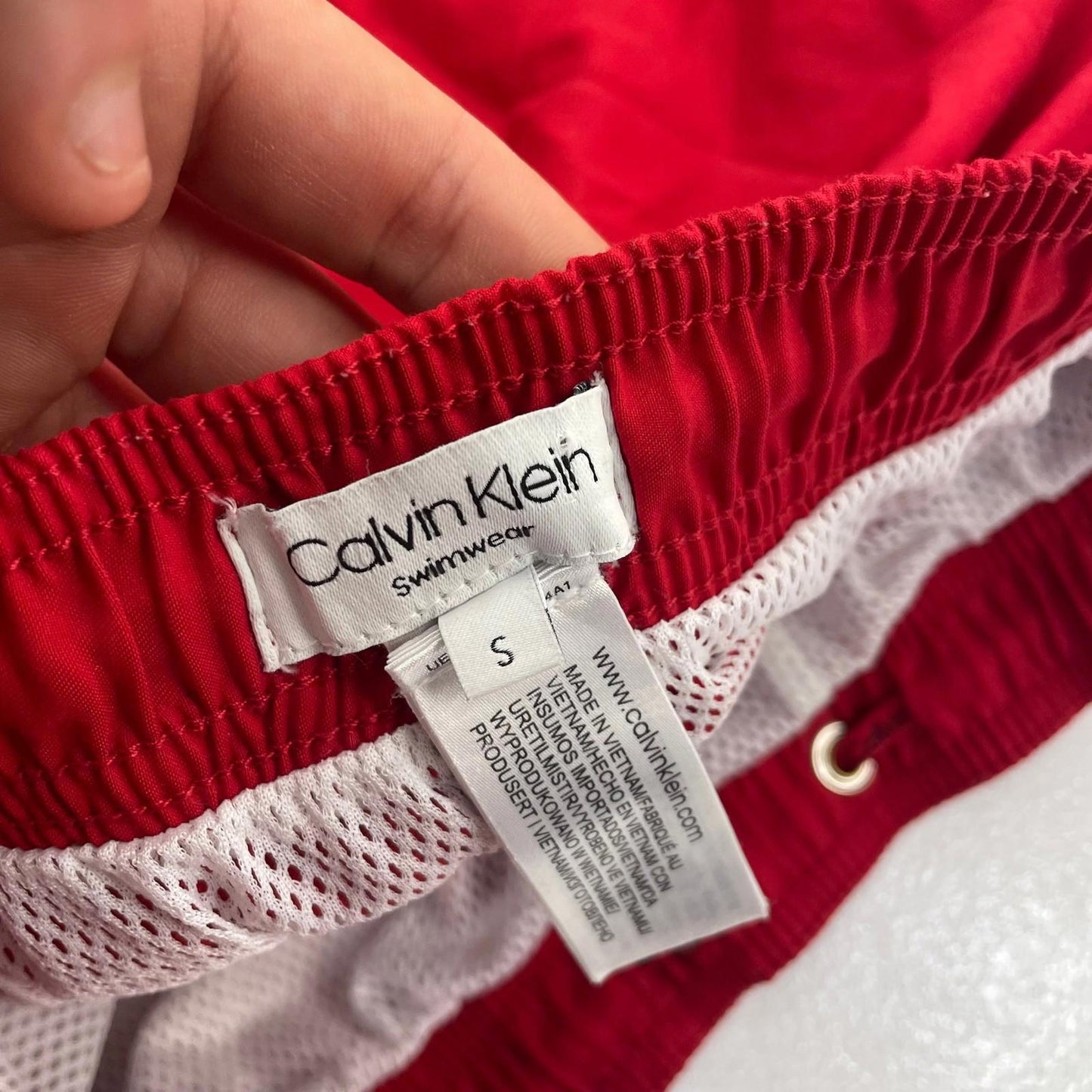 Calvin Klein Swimwear Shorts Elastic Waist Red Logo Tape Mens S
