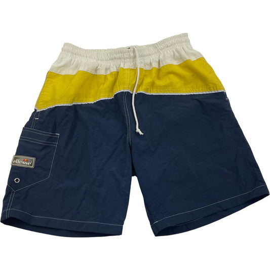 ELLESSE Swim Shorts Colourblock Vintage Yellow Blue Mens Size M