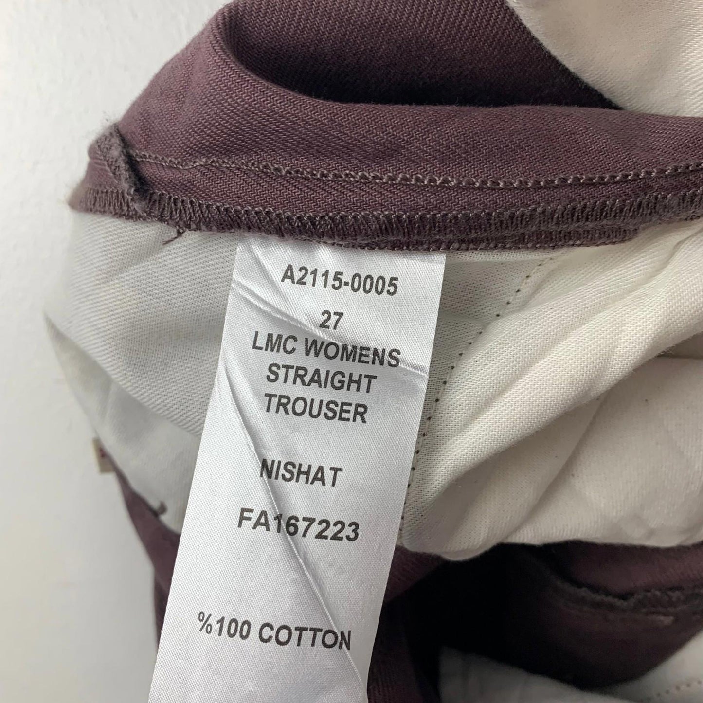 Levi's Made & Crafted Women's Straight Trousers Purple Cotton Size 27 X 30