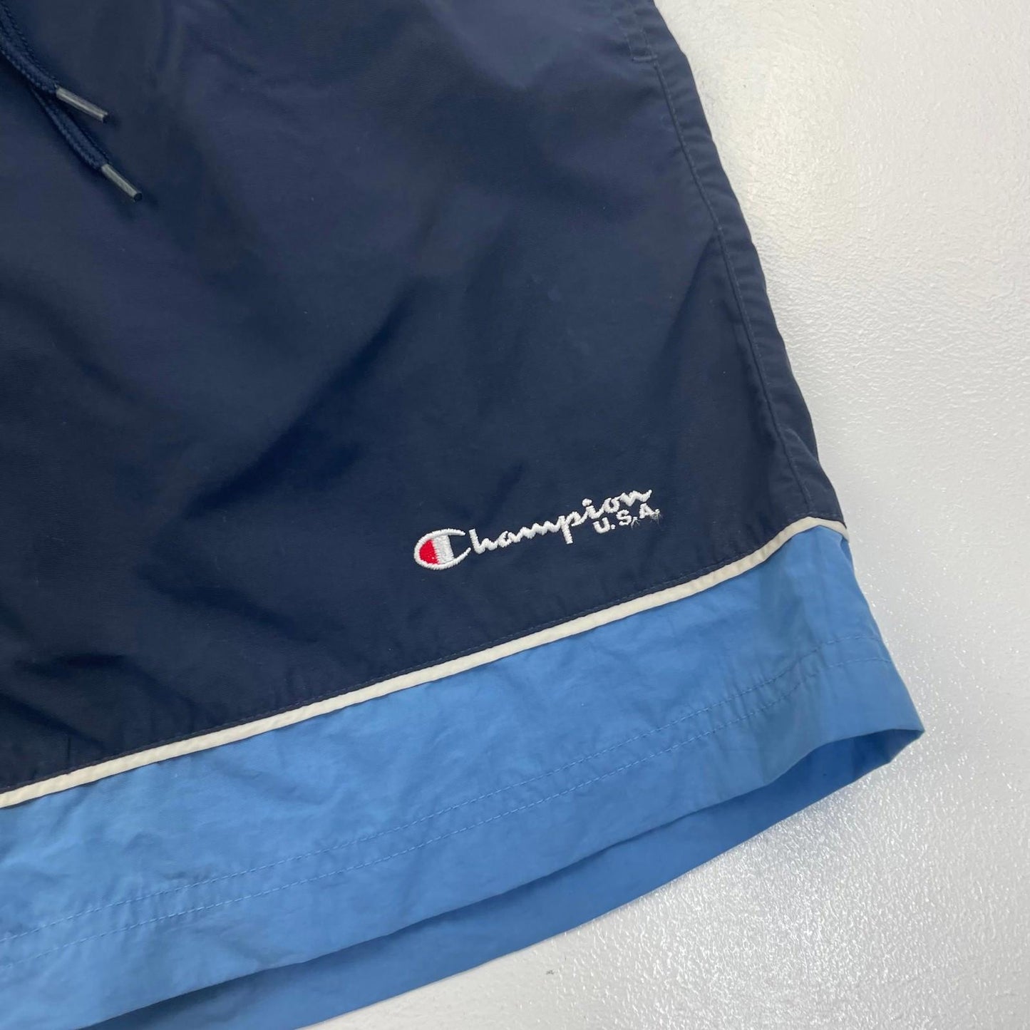 Champion Swim Shorts Quick Dry Two-Tone Navy Blue Elastic Waist Mens Medium