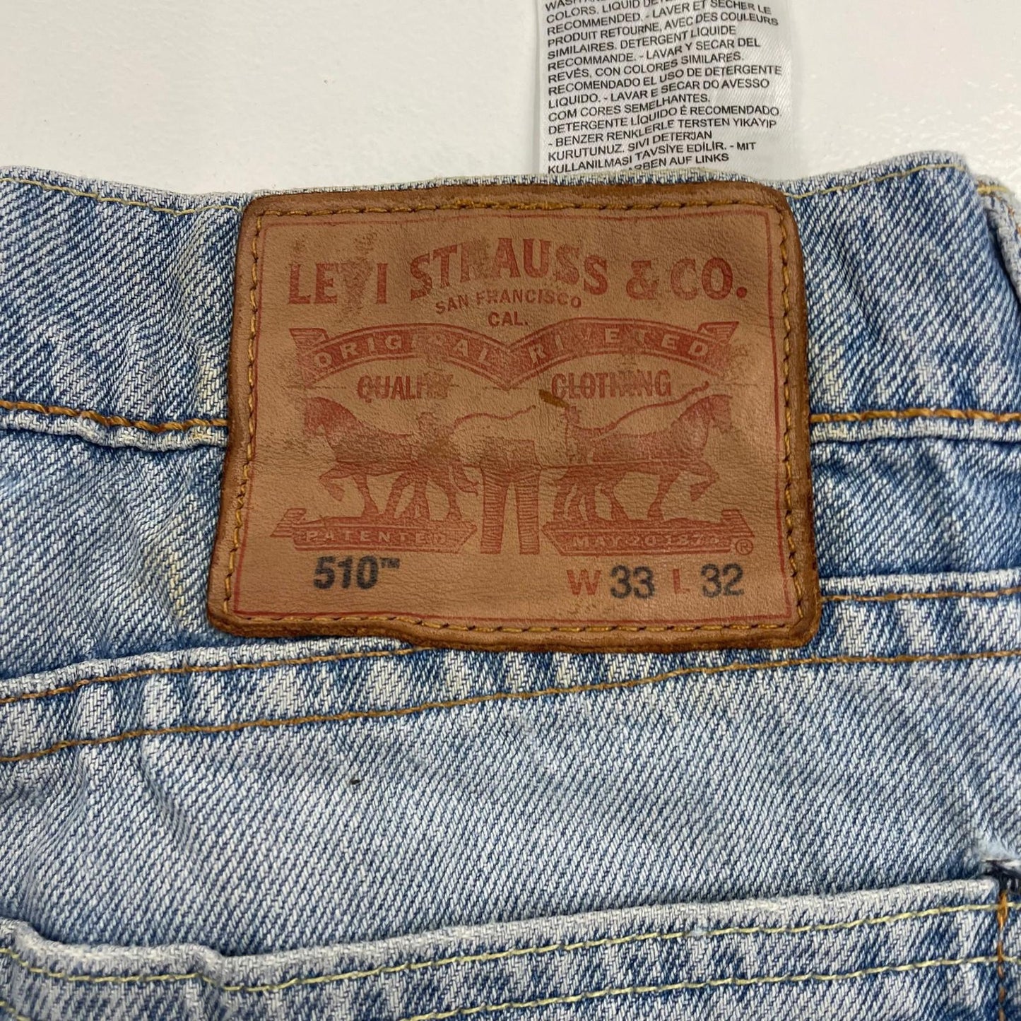 LEVI'S 510 Jeans Slim Fit Light Wash Denim Trousers Mens W33 L32