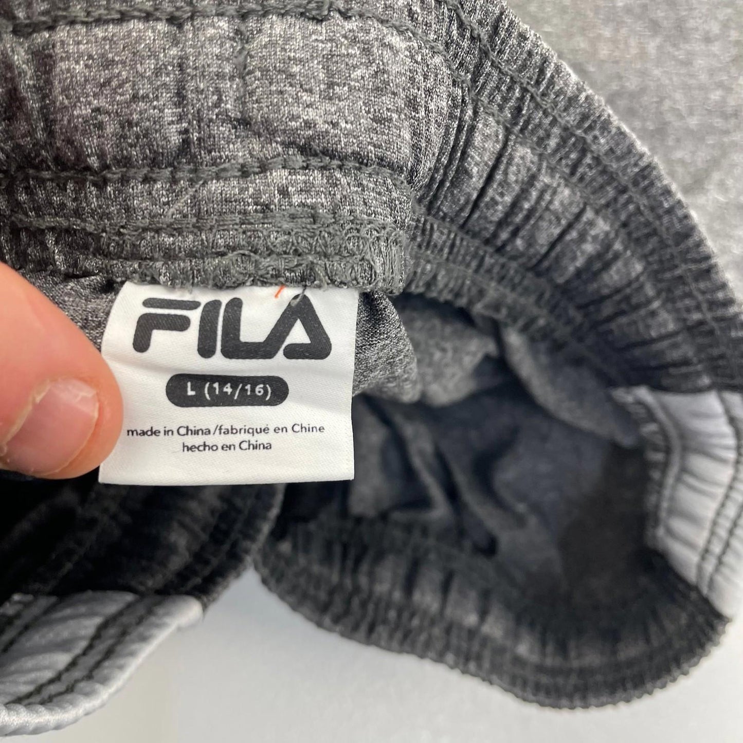 FILA Athletic Shorts Logo Print Grey Elastic Waist Boys L 14/16