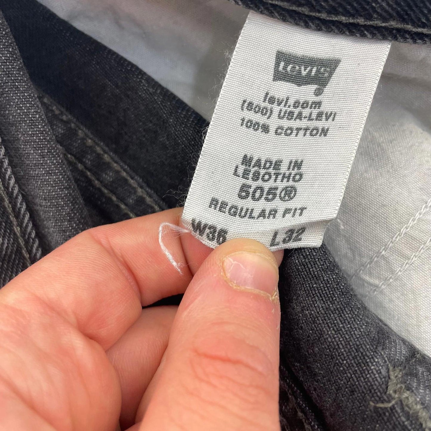 LEVI'S 505 Regular Fit Jeans Distressed Black Cotton Mens W36 L32