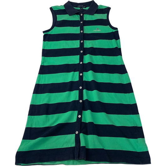 Tommy Hilfiger Sleeveless Polo Dress Striped Green Blue Girls Large