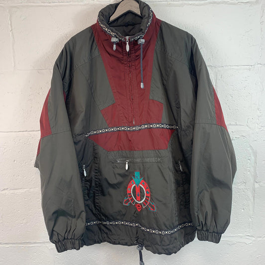 Men’s Vintage 80’s 1/4 Zip Padded Jacket / Grey / Aztec / Oversized XL