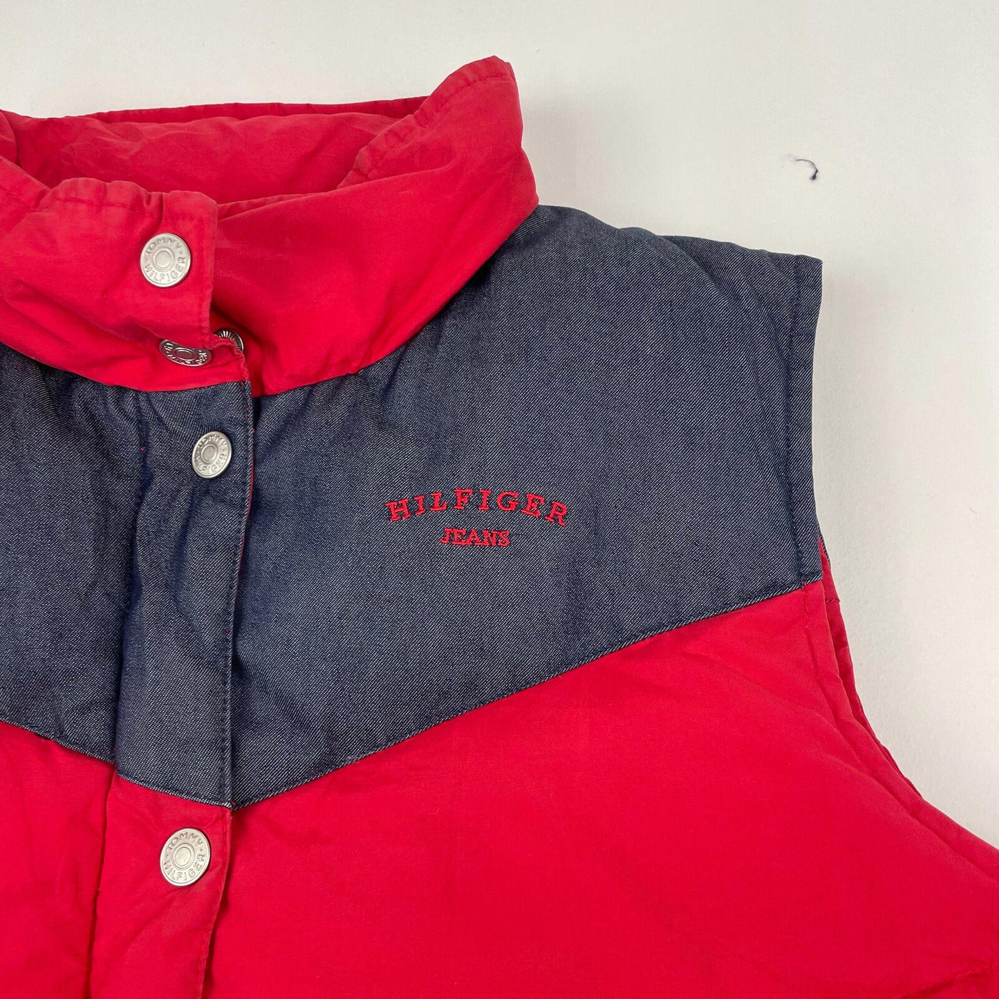 Women’s TOMMY HILFIGER Red & Denim Gilet Puffer Jacket , Size Medium