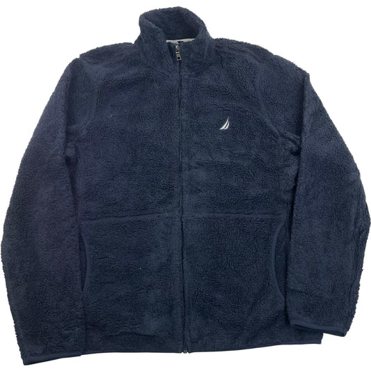 NAUTICA Fleece Jacket Full Zip Soft Sherpa Navy Blue Mens L