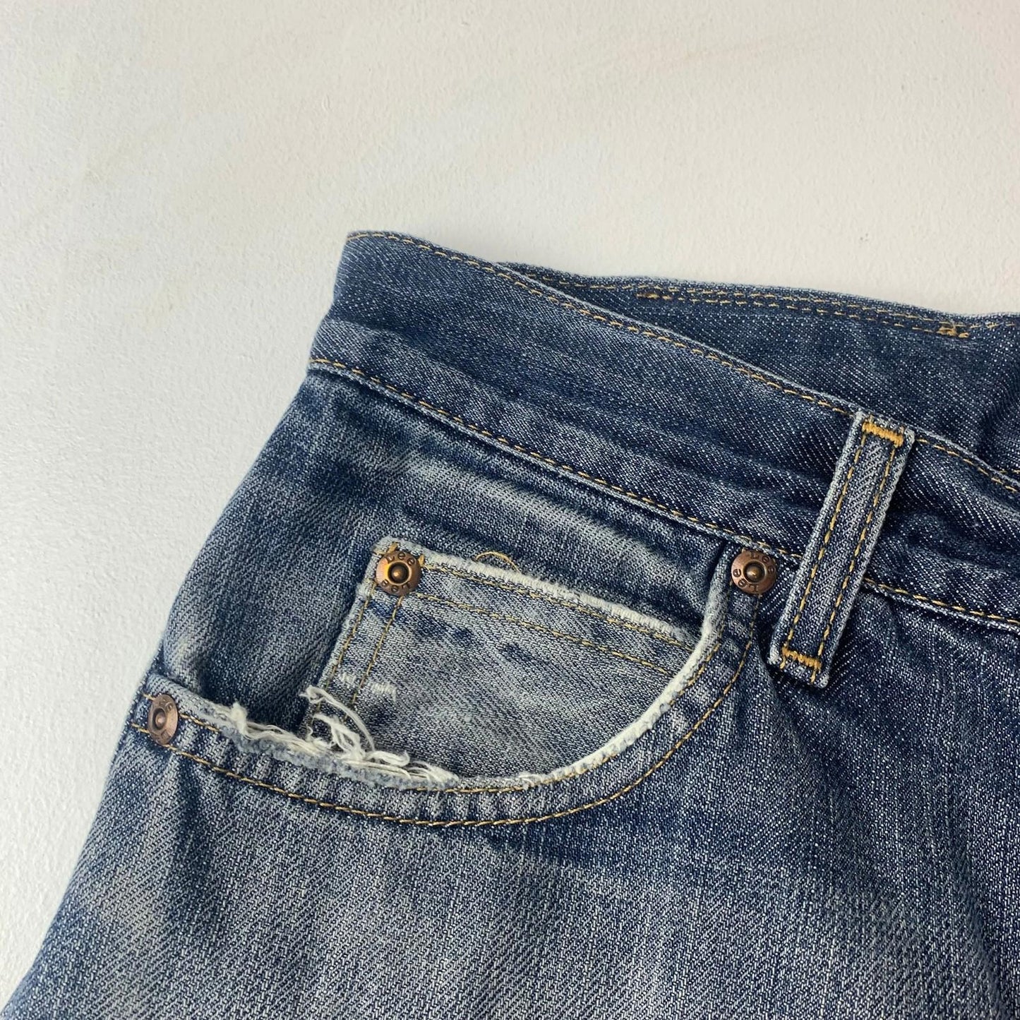 Lee Denim Shorts Distressed Casual Blue Mens W32