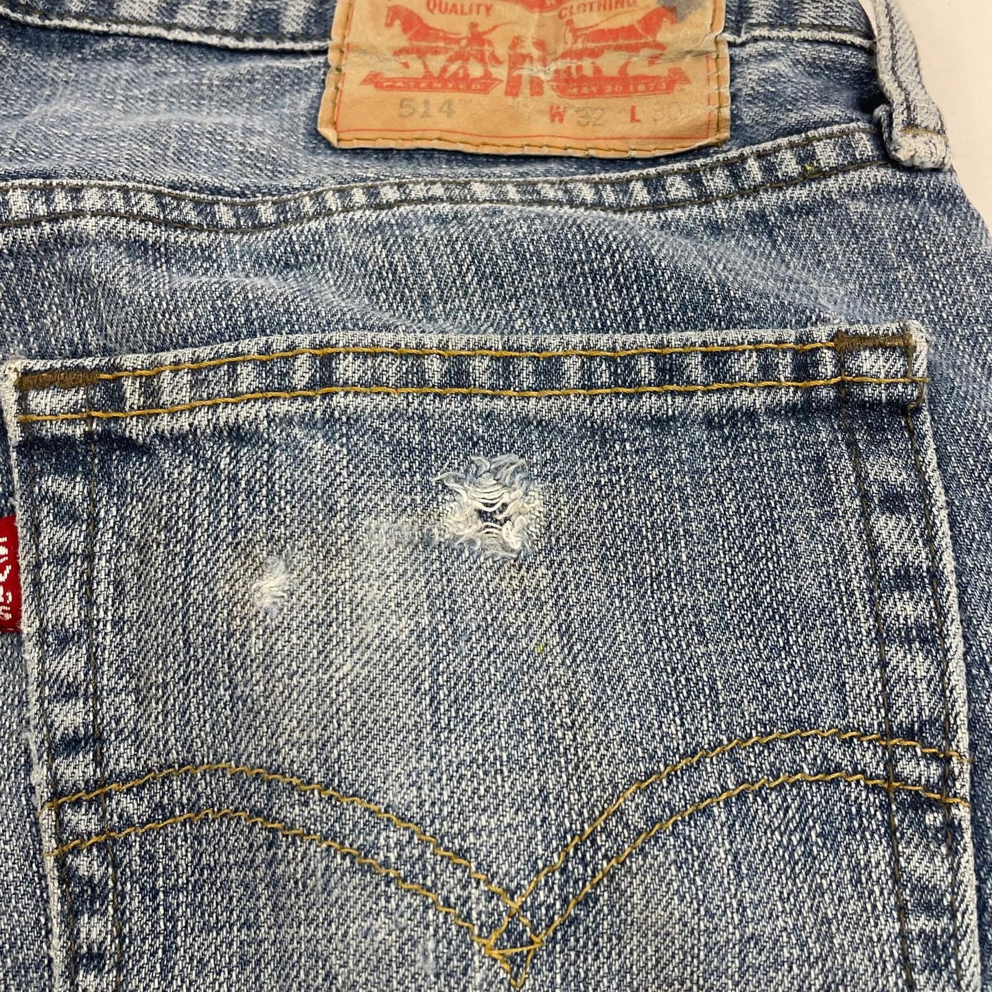 LEVI'S 514 Straight Leg Denim Jeans Distressed Blue Mens W32