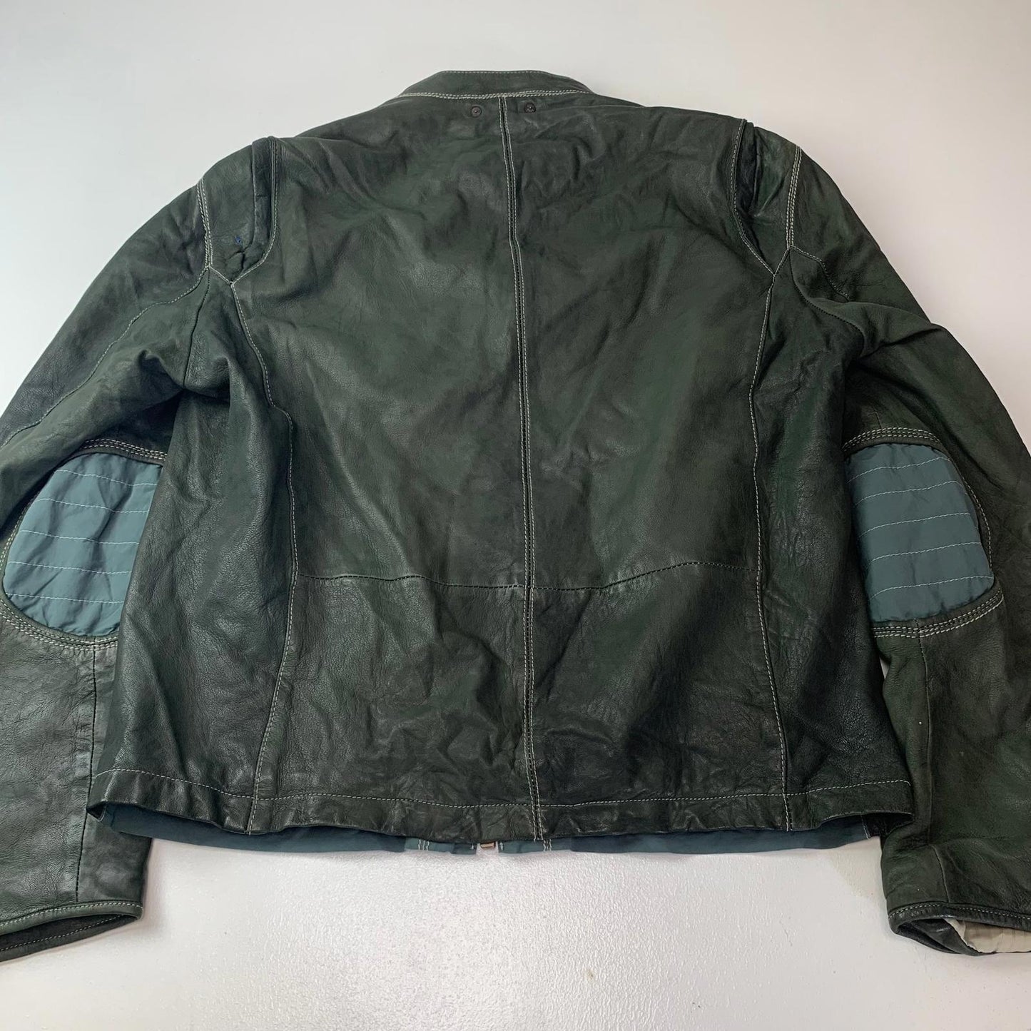 Hugo Boss Josbert-X Biker Leather Jacket Zip Green Mens Size L