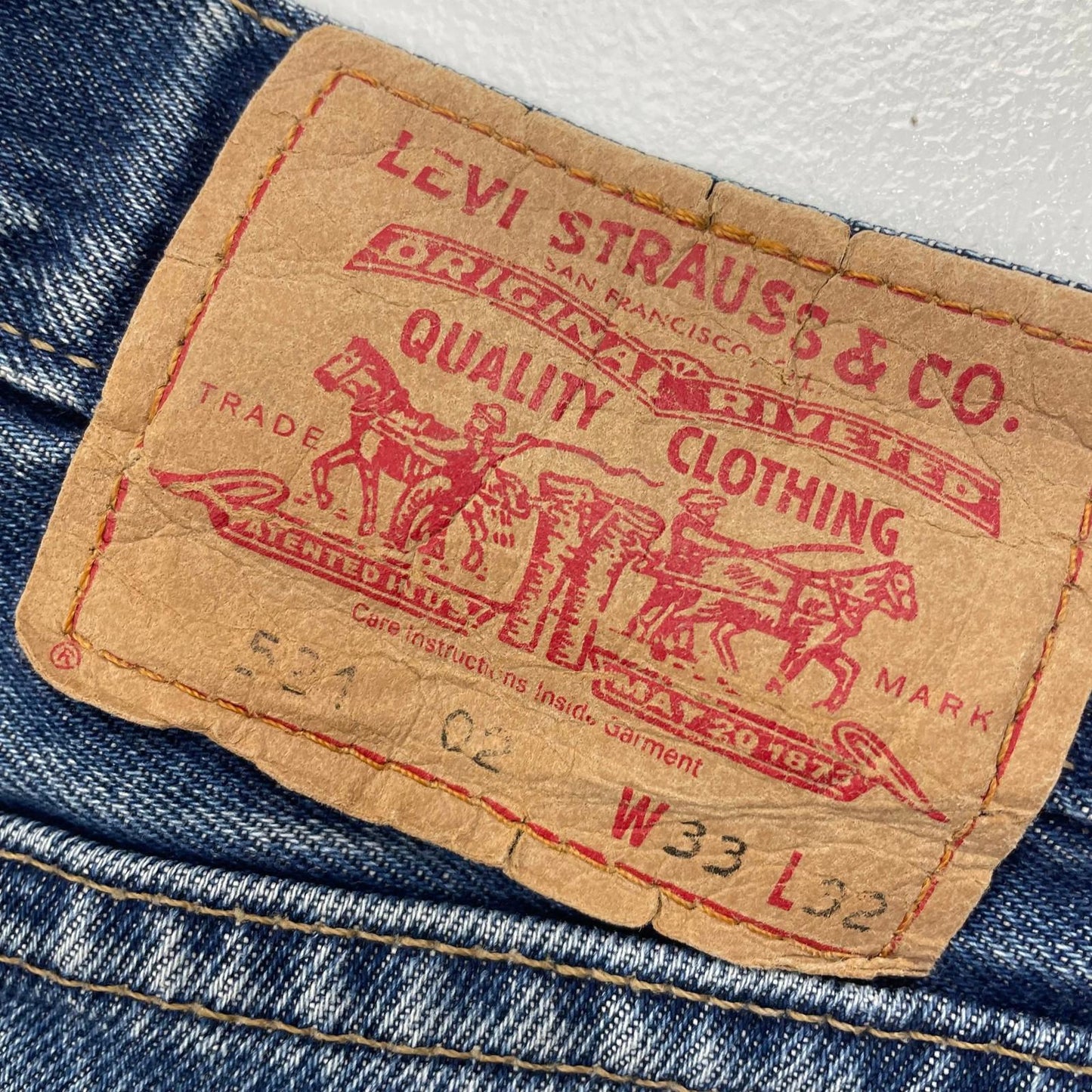 LEVI'S 521 Jeans Straight Distressed Blue Denim Mens W33 L32