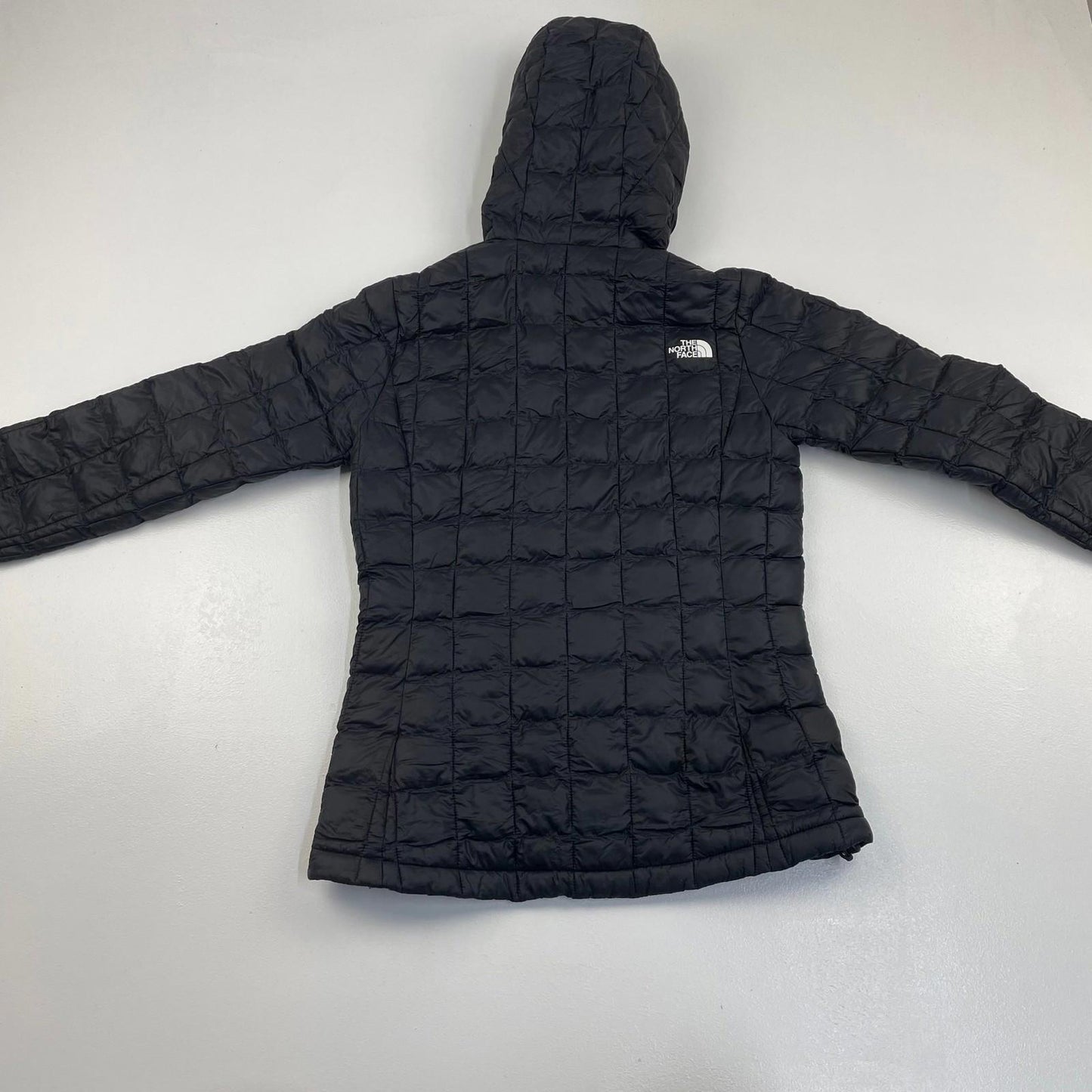 THE NORTH FACE Women's Quilted Puffer Jacket Black Hooded Mid-Length , SIZE XS