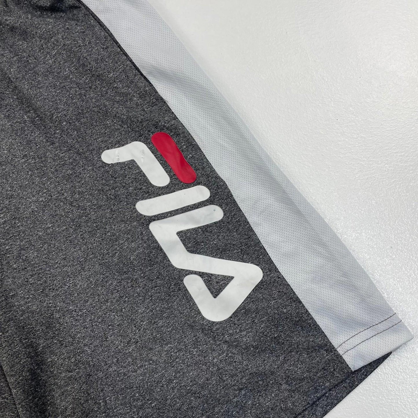 FILA Athletic Shorts Logo Print Grey Elastic Waist Boys L 14/16