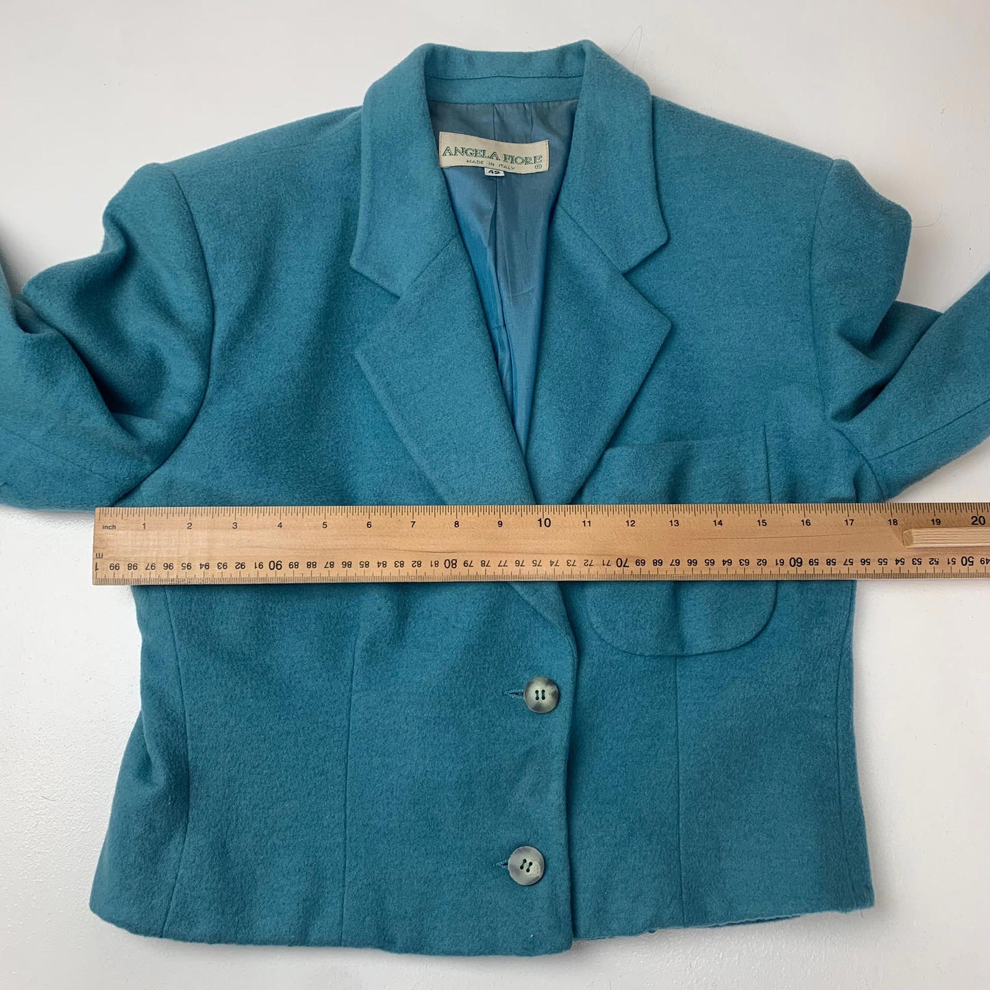 Women’s Vintage ANGELA FIORE Cropped Wool Jacket / Turquoise / Italian 42
