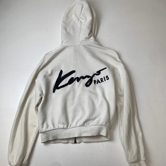 Women’s KENZO PARIS Hoodie / White / Small / Embroidered Spellout / Zip Pockets