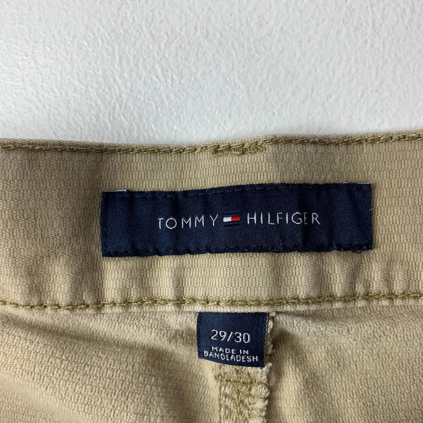 Tommy Hilfiger Custom Straight Chino Trousers Beige Cotton Mens Label Size 29x29