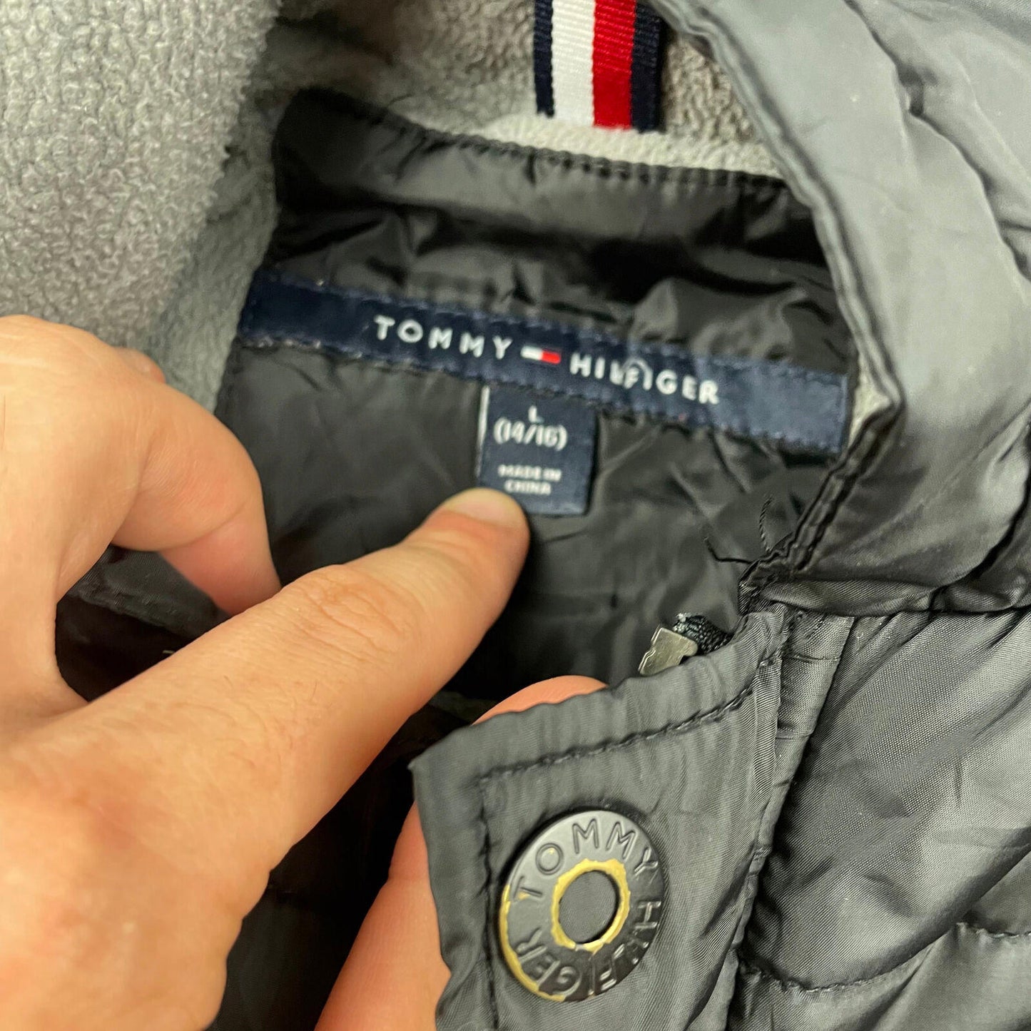 Youth TOMMY HILFIGER Black Puffer Jacket , Size Youth L 14-16
