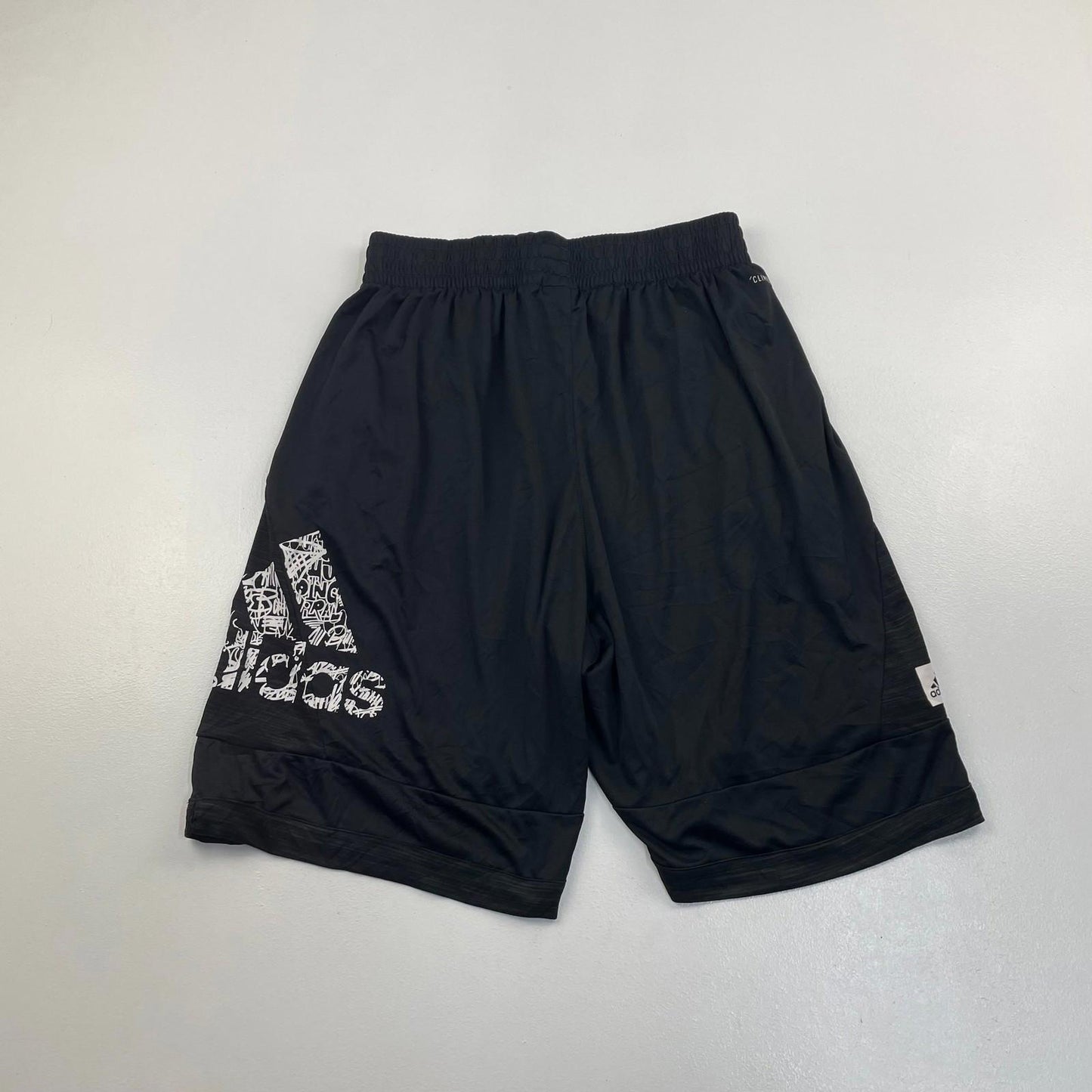 Adidas Climalite Activewear Shorts Graphic Logo Black Mens UK L