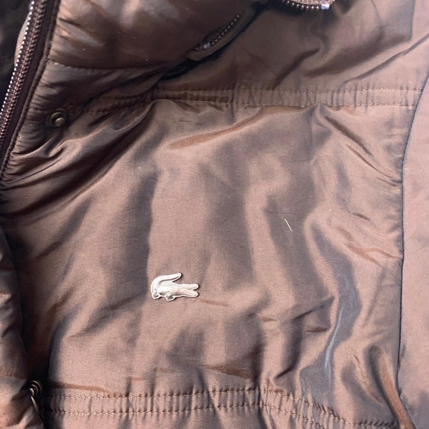 Women’s LACOSTE Puffer Jacket / Metallic Brown / Size 36 / Uk 8 / Removable Hood
