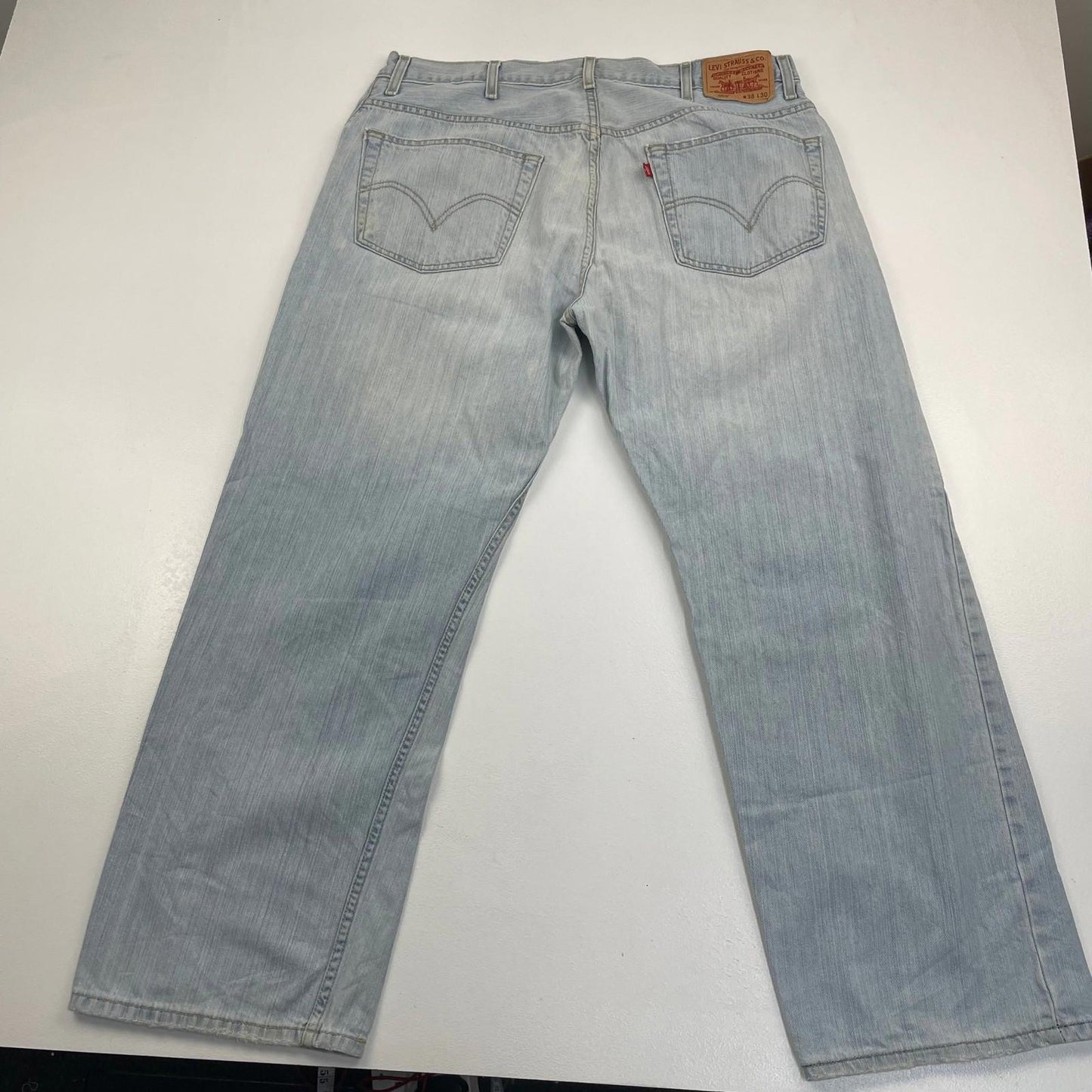 LEVI'S 559 Relaxed Straight Jeans Light Wash Distressed Blue Mens 38 X 30
