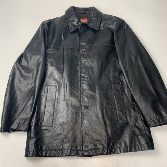 Mens HUGO BOSS Goat Skin Leather Jacket / Black / Eu 46 / Small