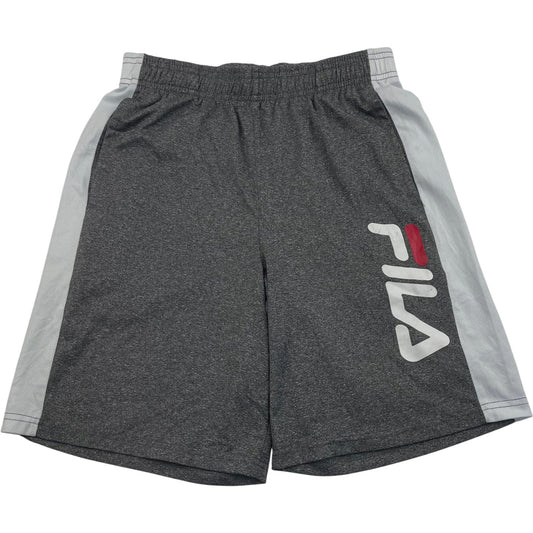 FILA Athletic Shorts Logo Print Grey Elastic Waist Boys L 14/16