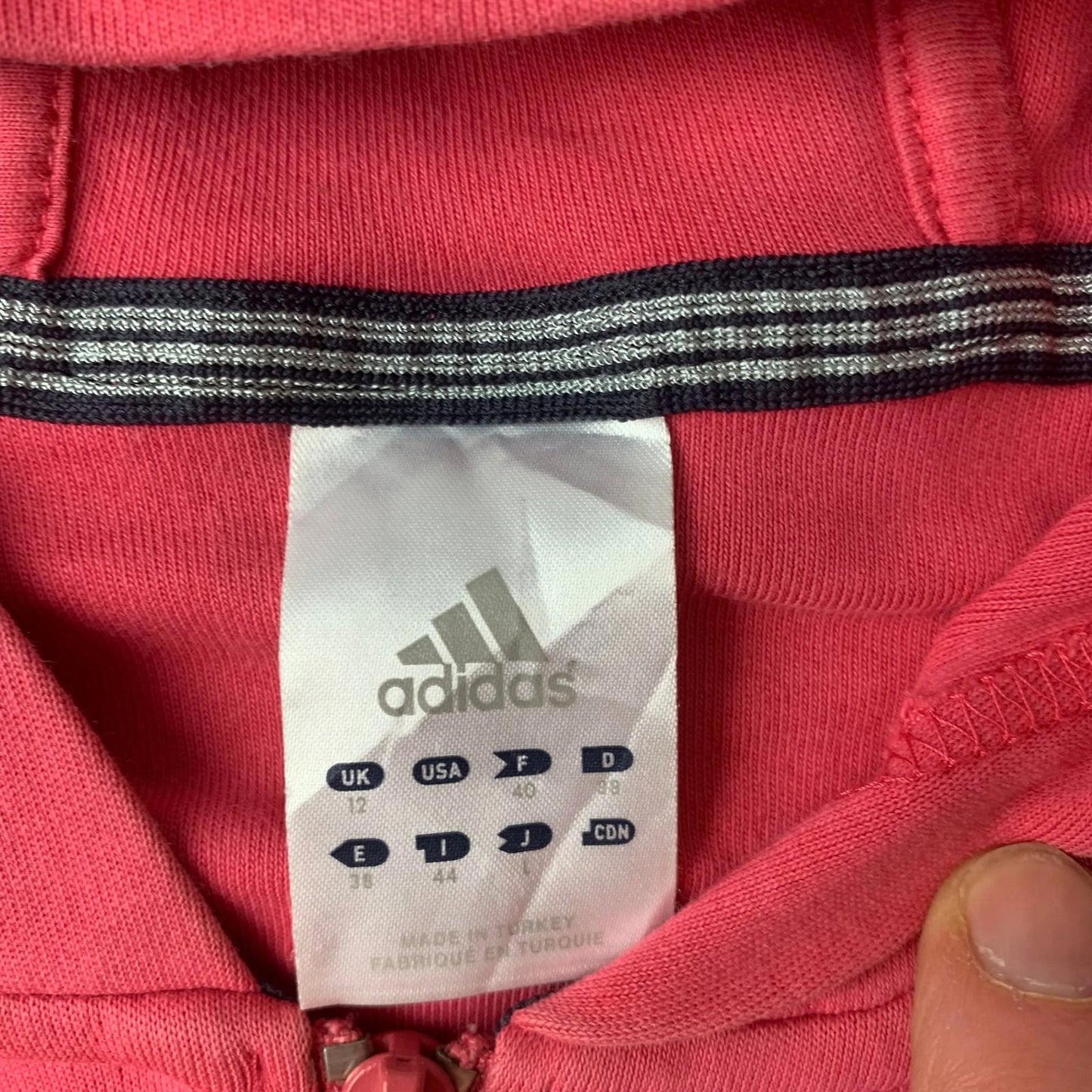 Adidas Full Zip Hoodie Pink 3-Stripe Girls UK 12