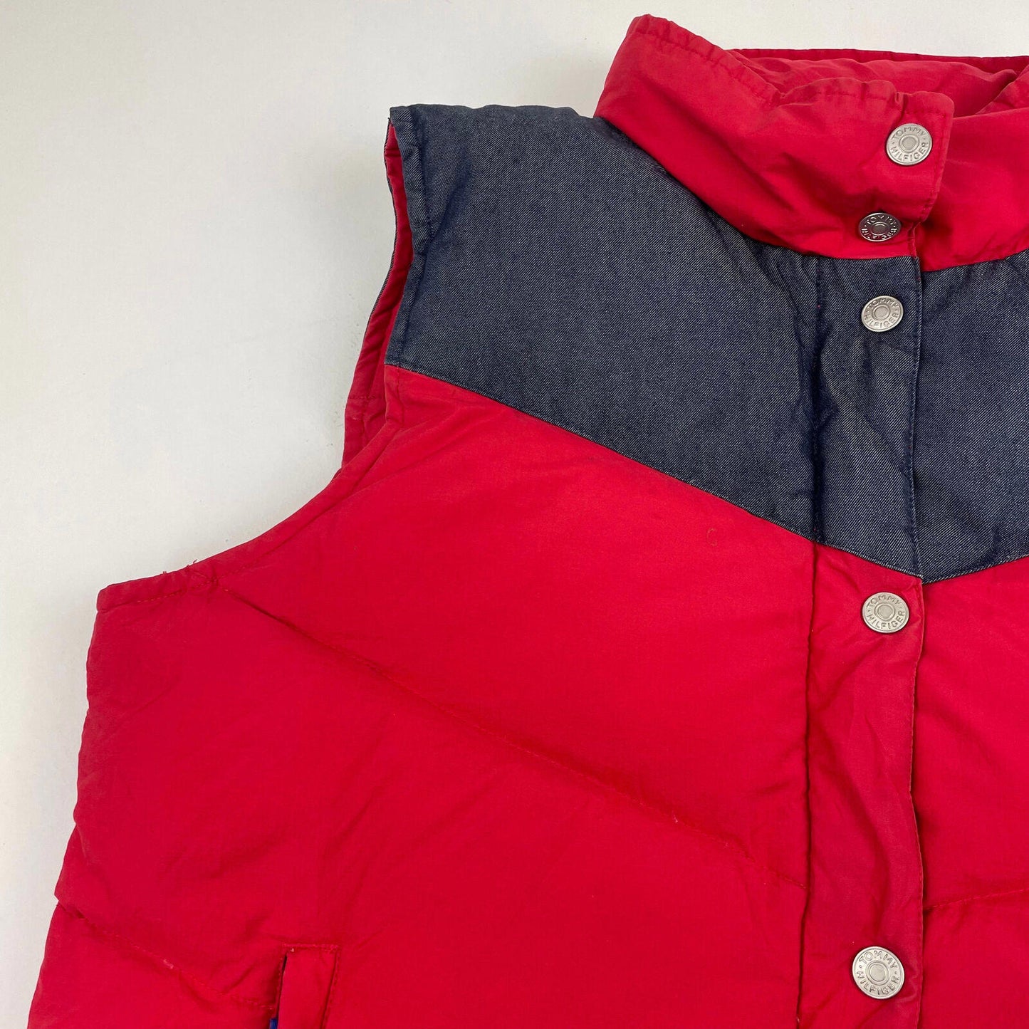 Women’s TOMMY HILFIGER Red & Denim Gilet Puffer Jacket , Size Medium