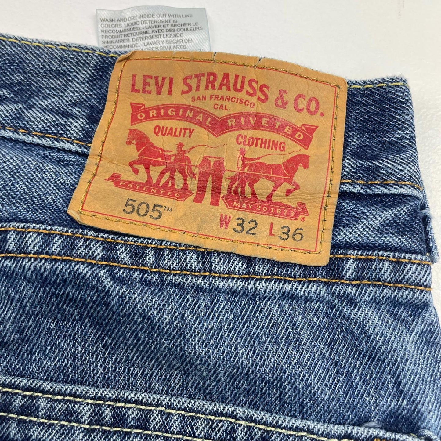 LEVI'S 505 Jeans Straight Regular Fit Blue Denim Classic Mens W32 L36