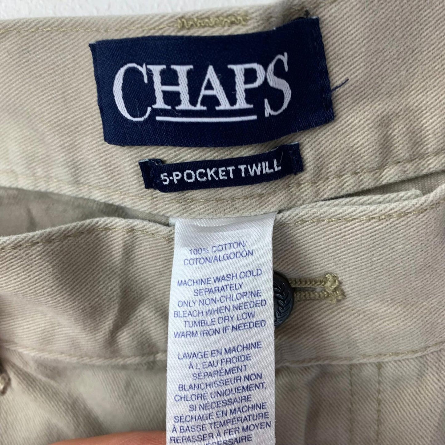 Chaps 5-Pocket Twill Trousers Casual Beige Mens 34 X 32