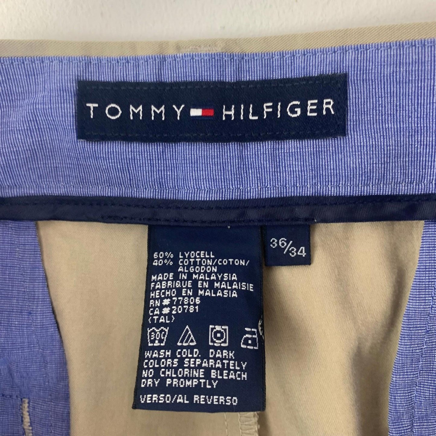 Tommy Hilfiger Chino Straight Leg Trousers Tan Mens Size 36/34