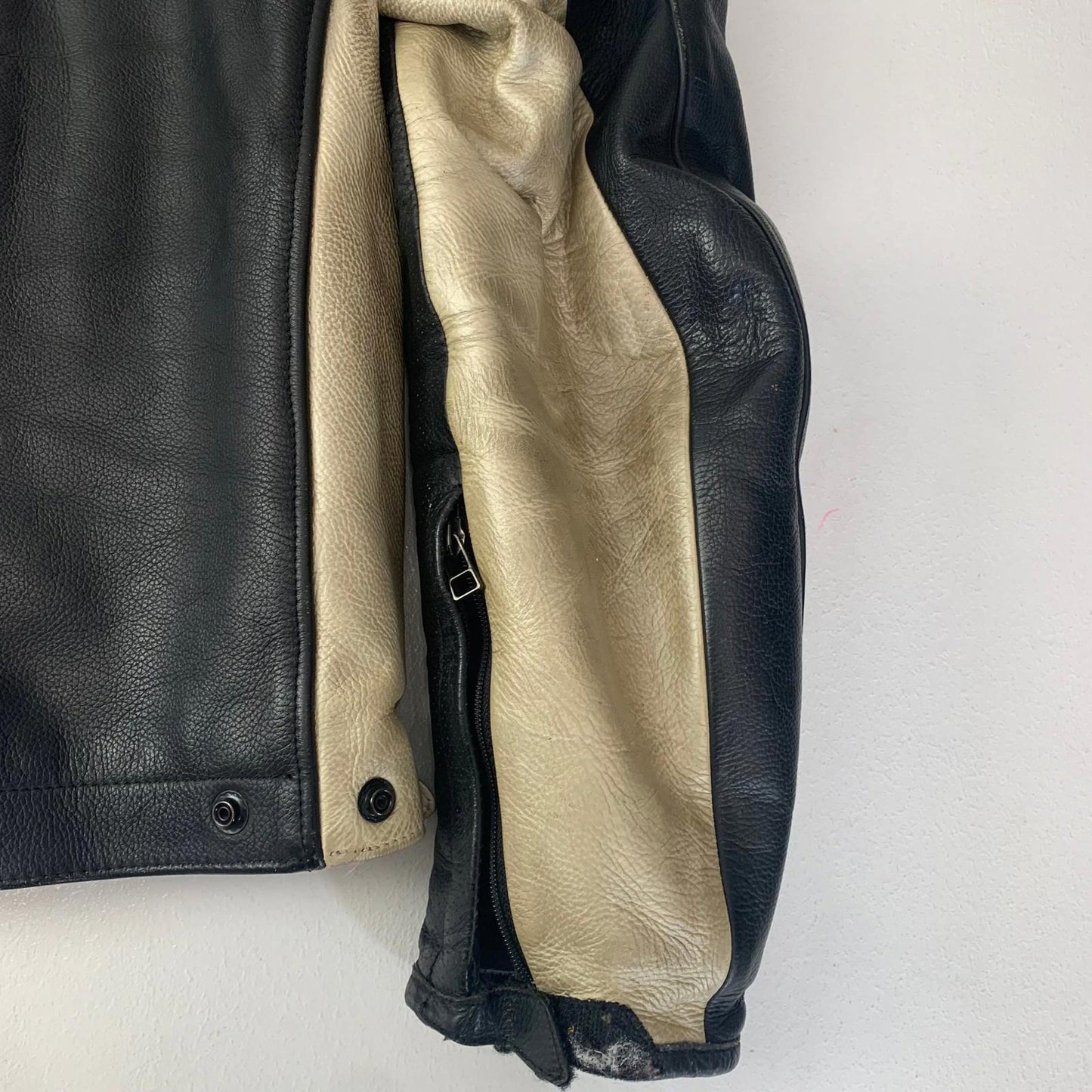 Dainese Motorcycle Jacket Leather Black Beige Zip Mens Label Size 52