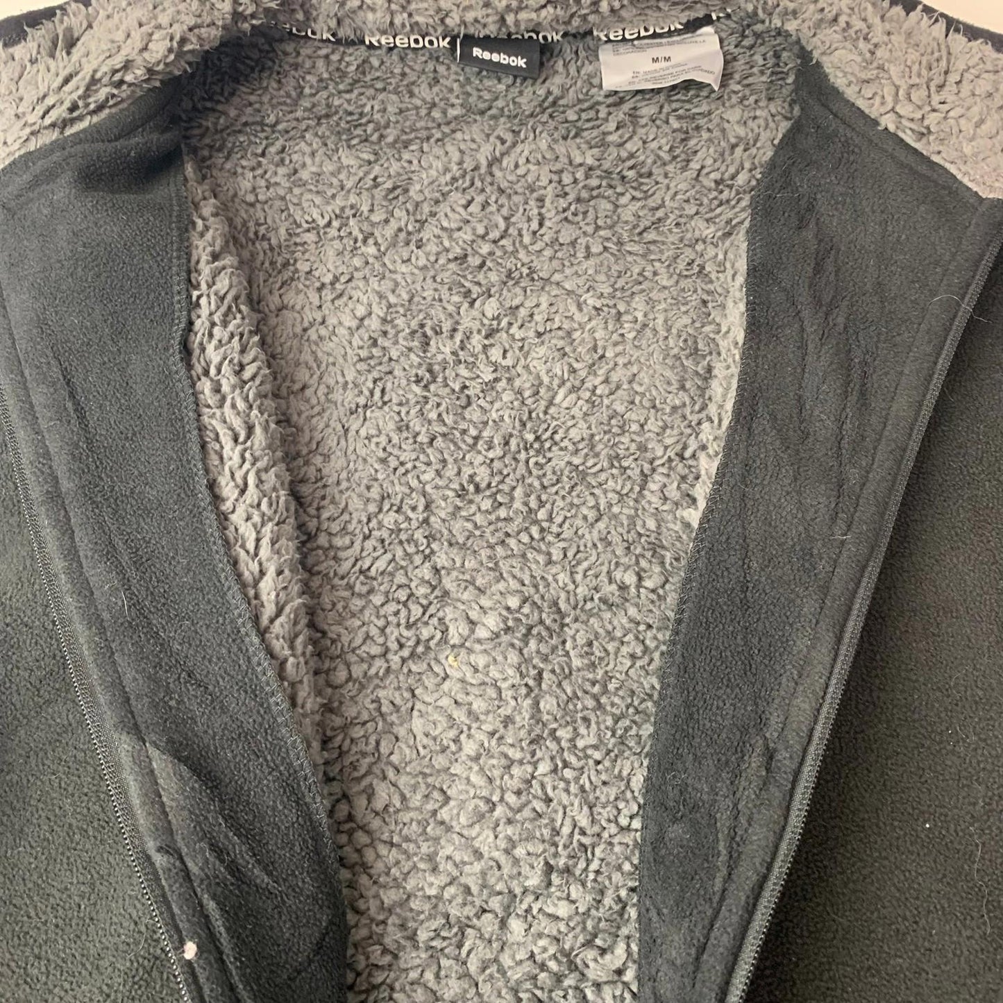 Reebok Fleece Jacket Sherpa Lined Black Zip Up Casual Style Men's M