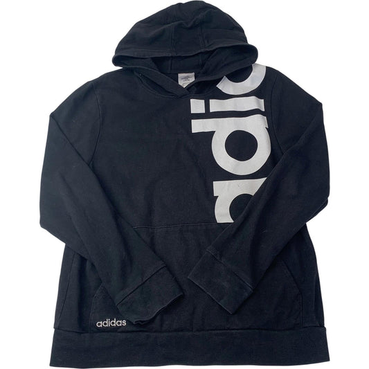 Adidas Hoodie Black Graphic Logo Pullover Casual Womens Label Size 14/16