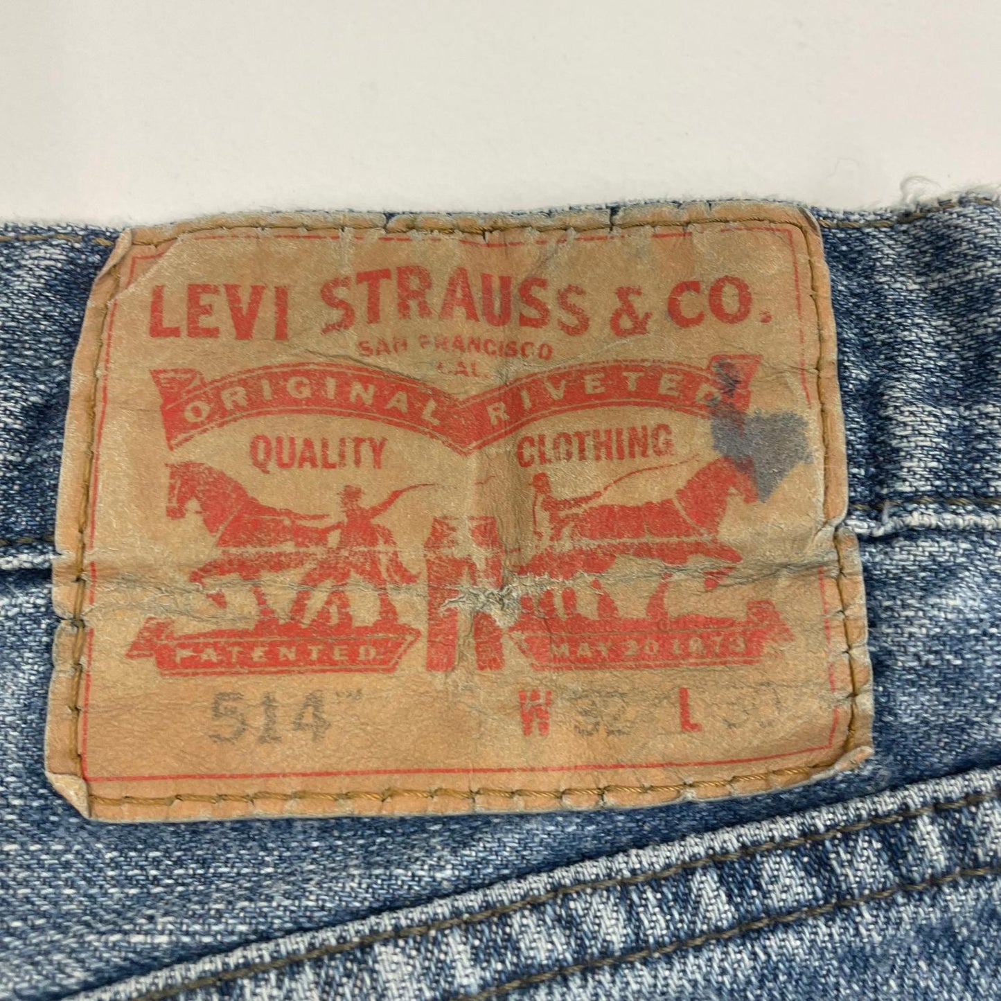 LEVI'S 514 Straight Leg Denim Jeans Distressed Blue Mens W32