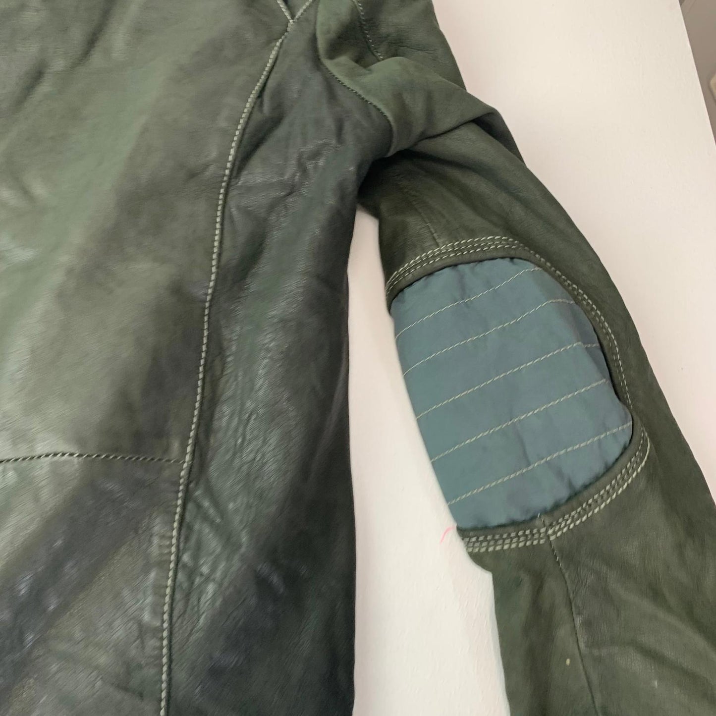 Hugo Boss Josbert-X Biker Leather Jacket Zip Green Mens Size L