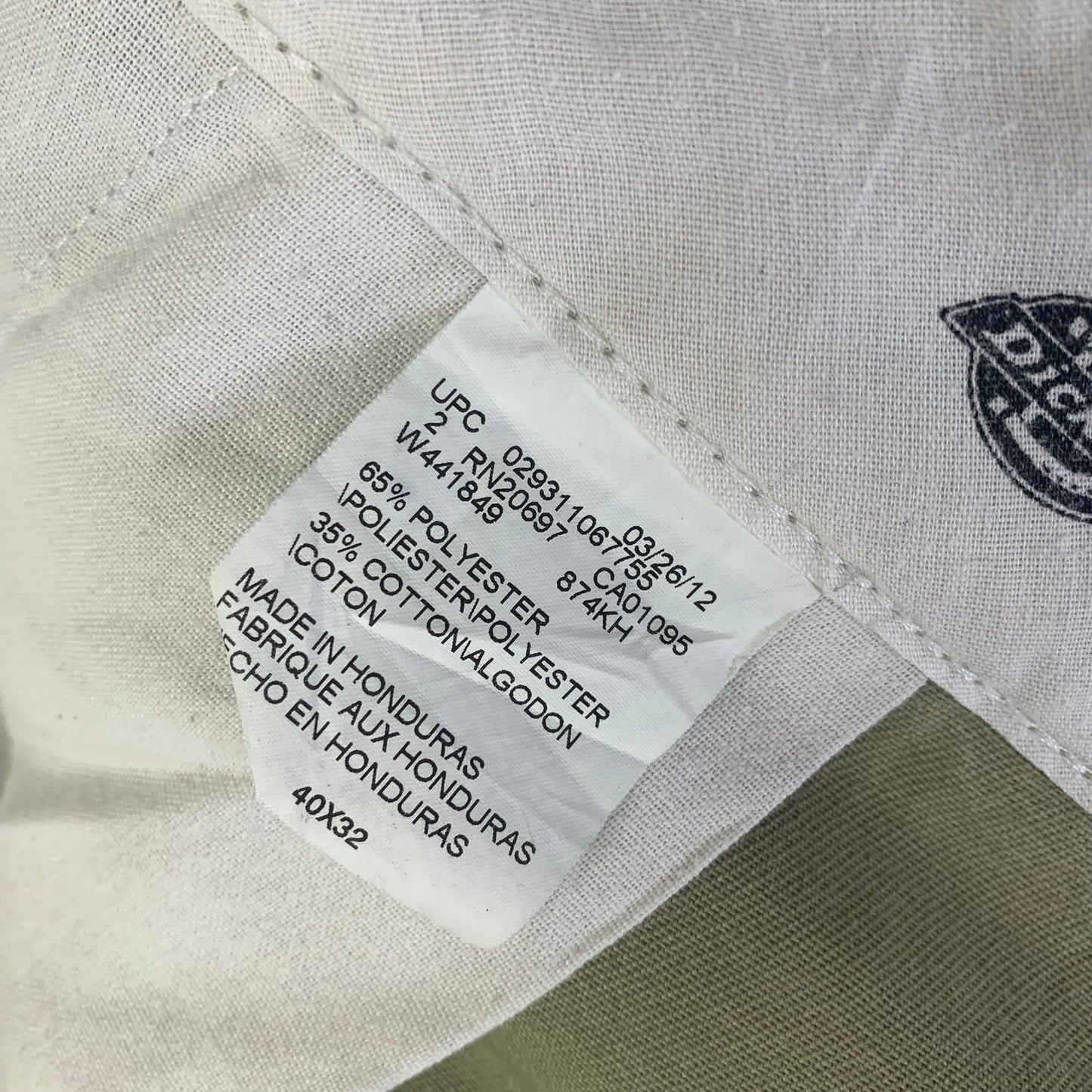 Dickies 874 Original Fit Trousers Workwear Khaki Green Women's Label Size 40x27