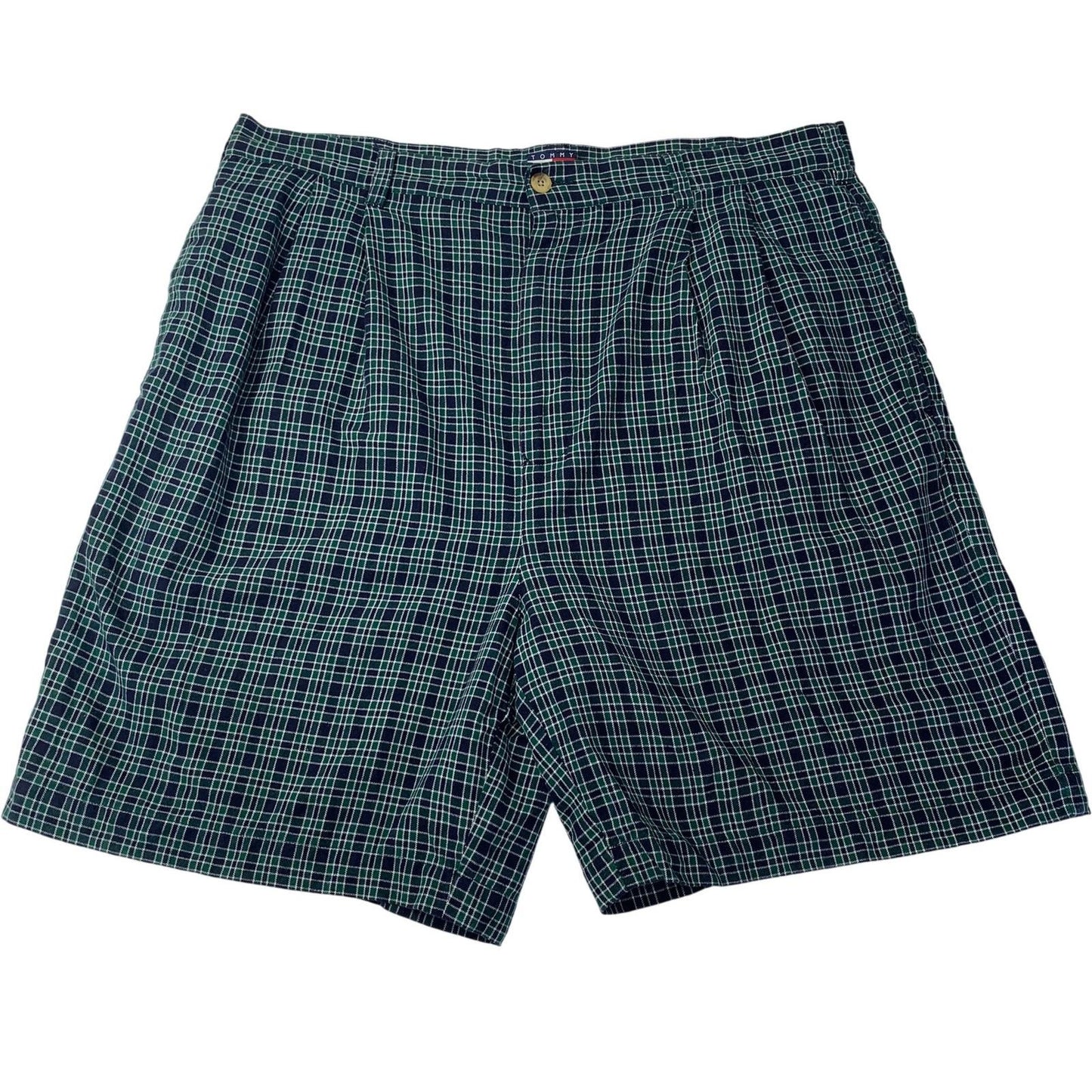 Tommy Hilfiger Men's Checkered Cotton Casual Shorts Green Plaid Size W36