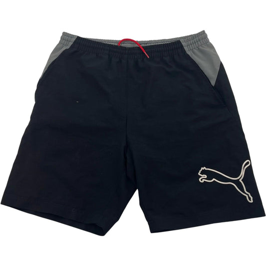 PUMA Athletic Shorts Elastic Waist Logo Black Grey Mens S