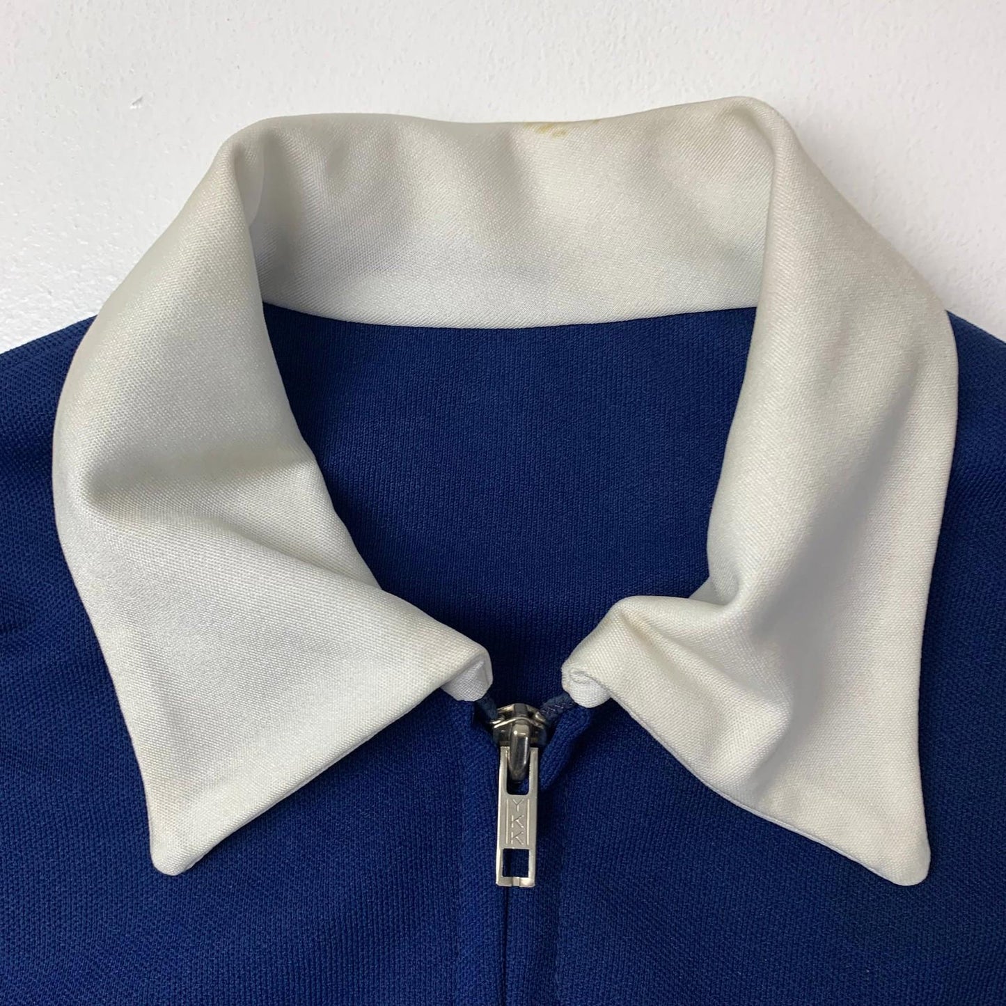 VINTAGE Zip Jacket Embroidered Retro Blue White Collar Women