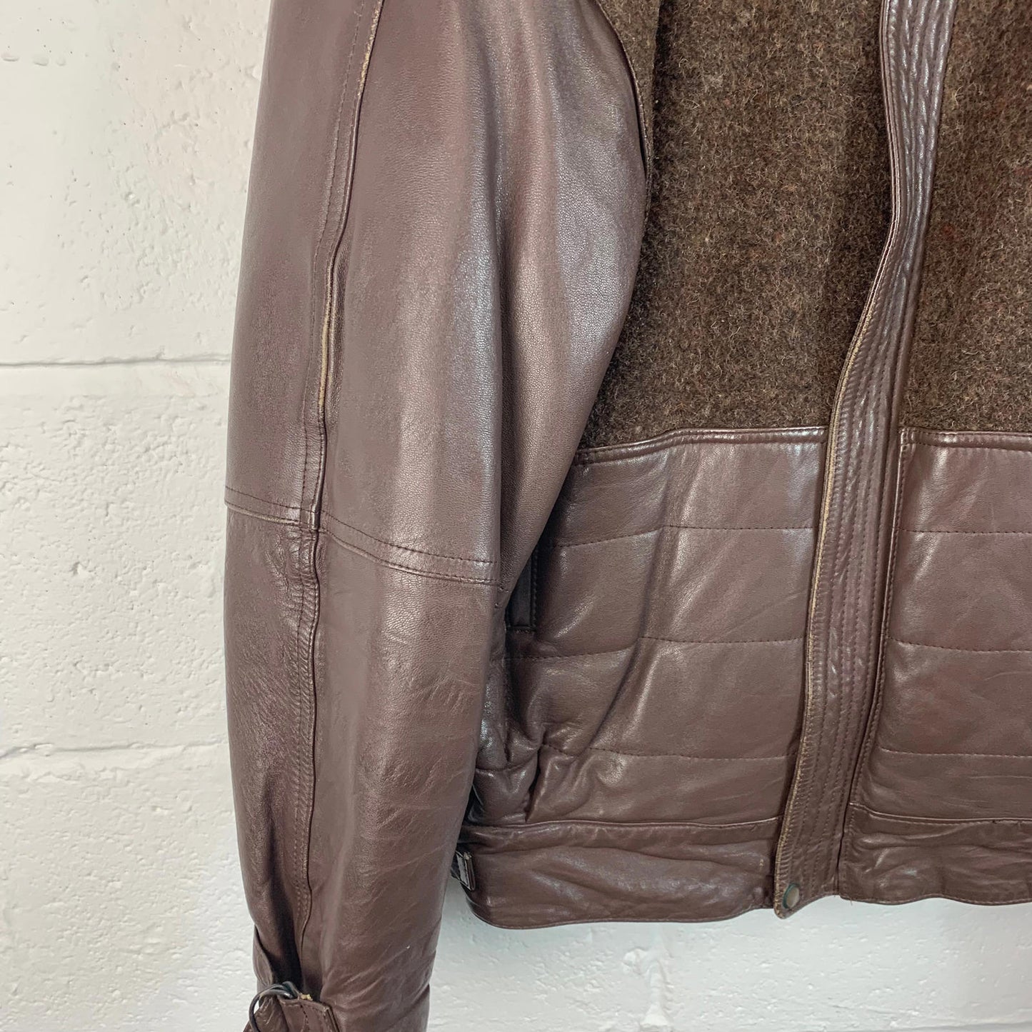 Men’s Vintage Leather & Wool Jacket / Coat / Brown / Medium / Made in Italy