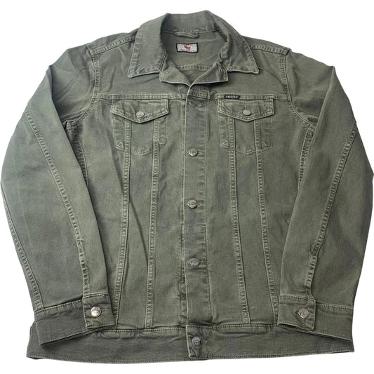Carrera Denim Jacket Military Style Button Green Cotton Mens Medium
